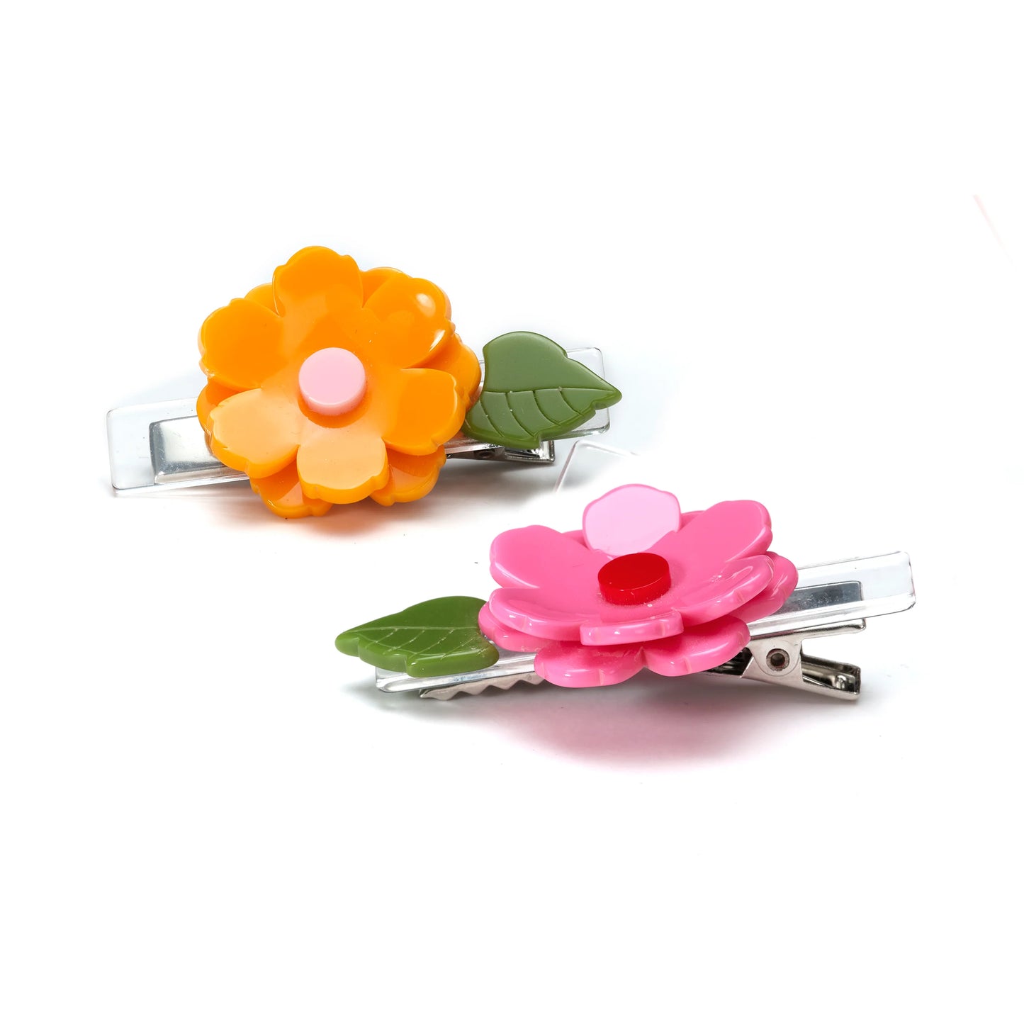 Peonies Flower Orange Pink Hair Clips