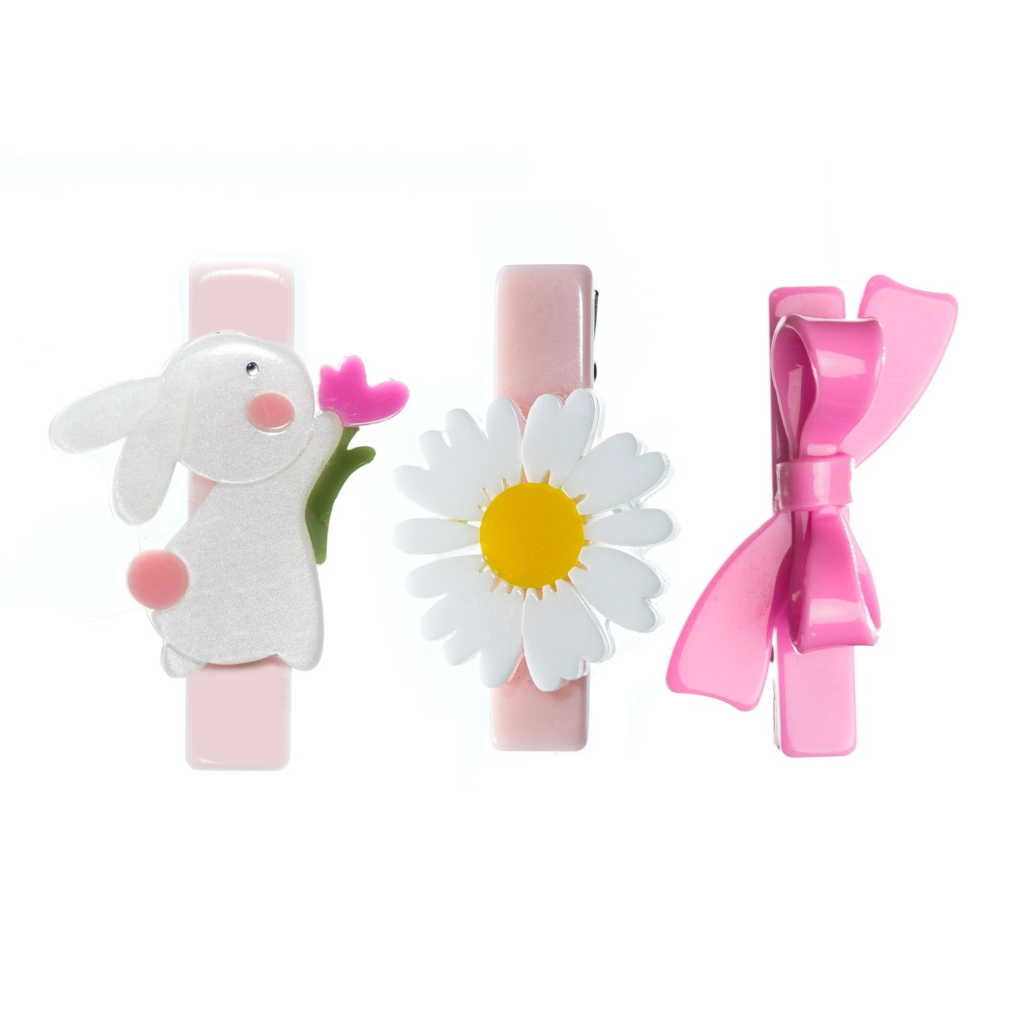 Bunny Daisy and Pink Bow Hair Clips