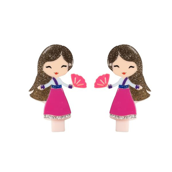 Cute Doll Dark Pink Dress Alligator Clips