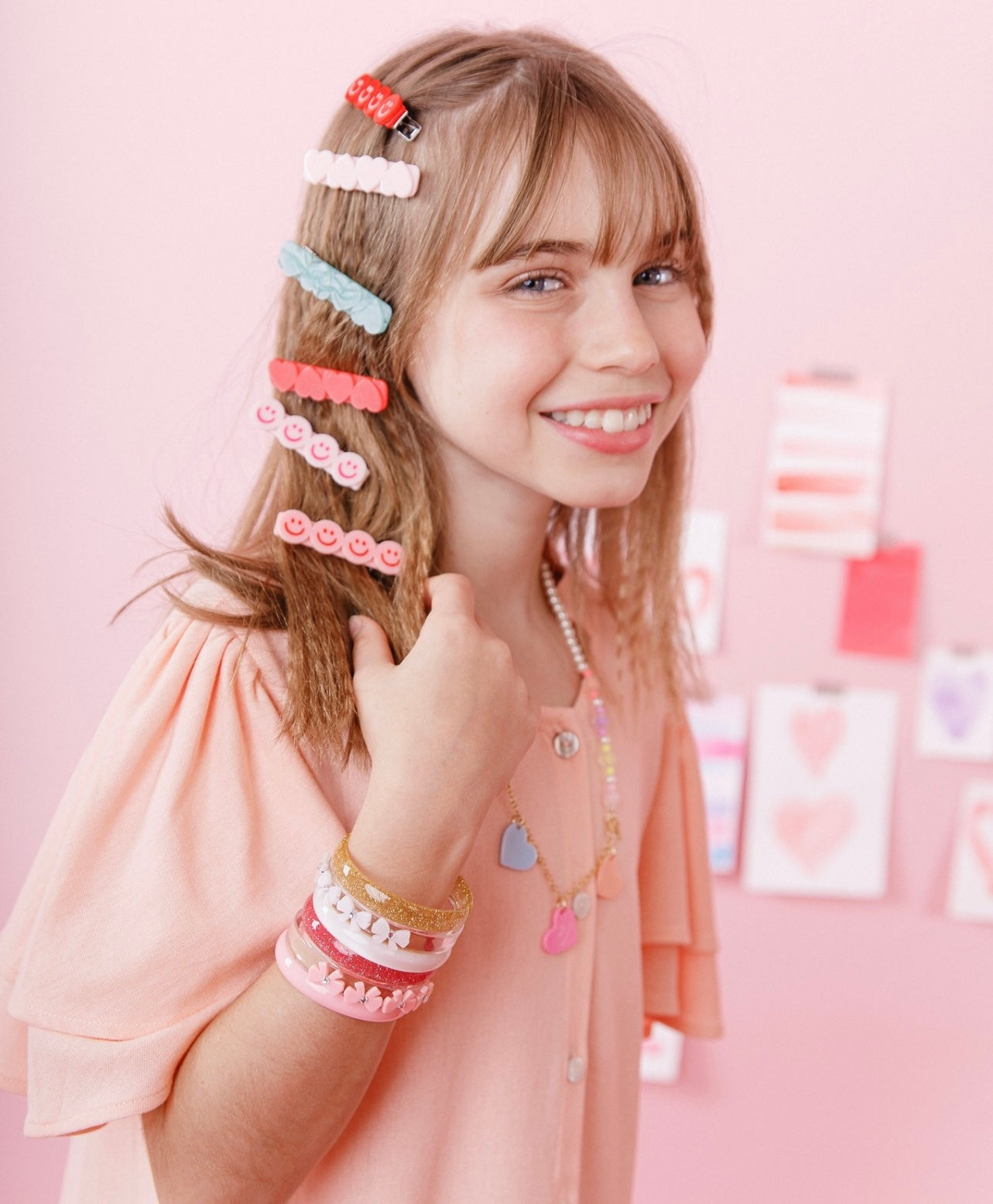 Happy Faces Pink Red Shades Hair Clips