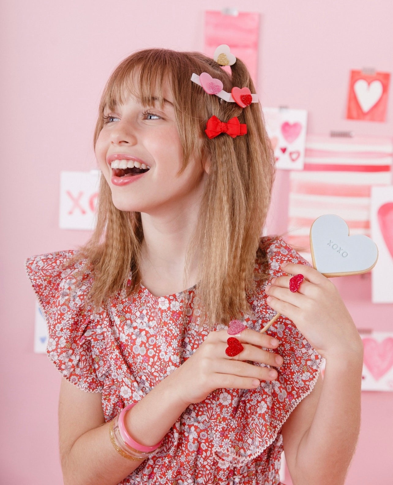 Hearts Double Red Pink Pearl Hair Clips