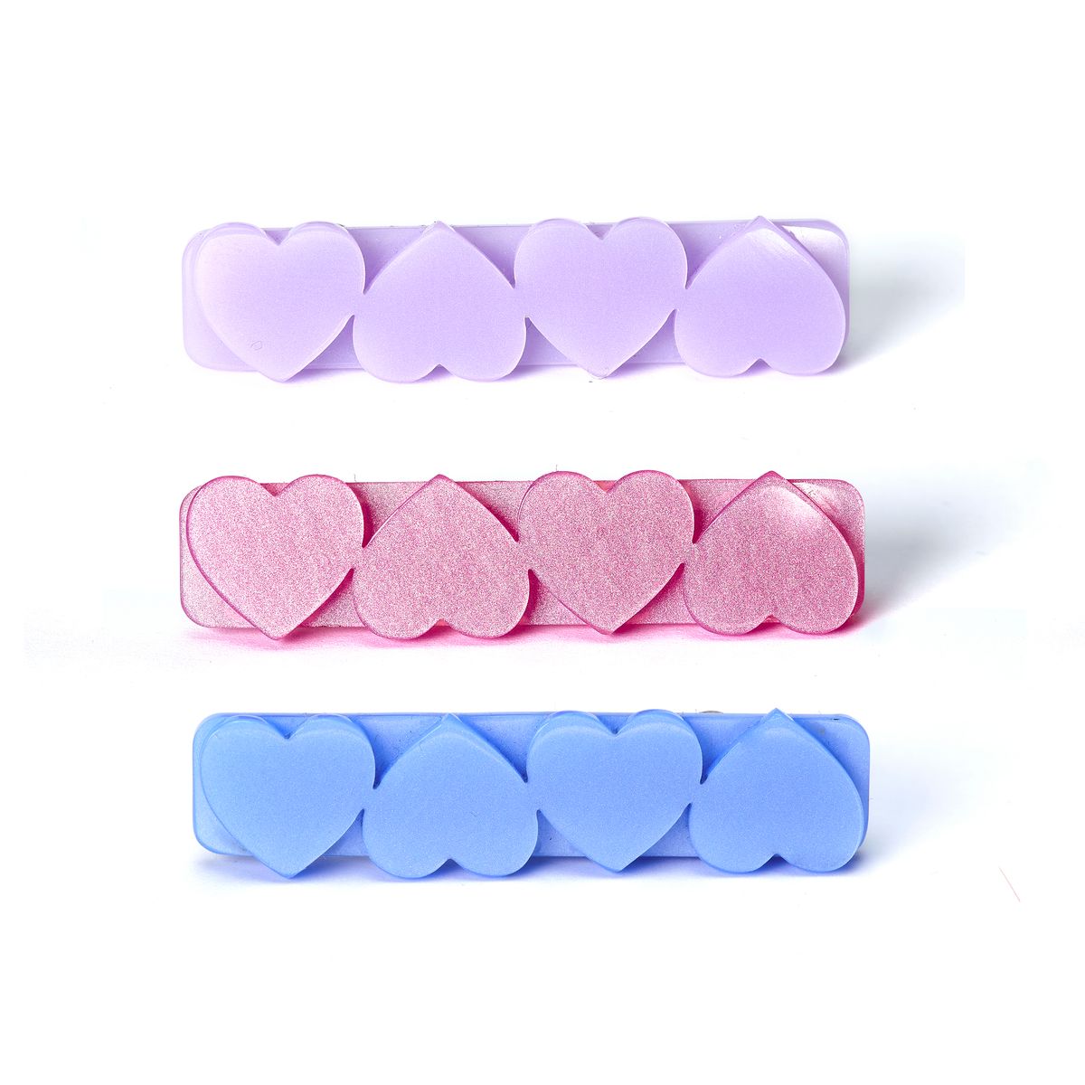 Hearts Trio Satin Pink Blue Purple Hair Clips