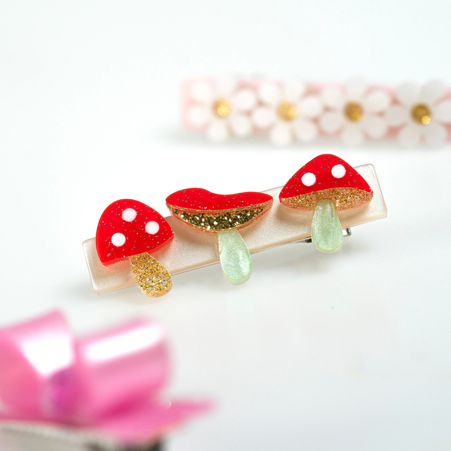 Mushroom Red and Bow Hair Clips