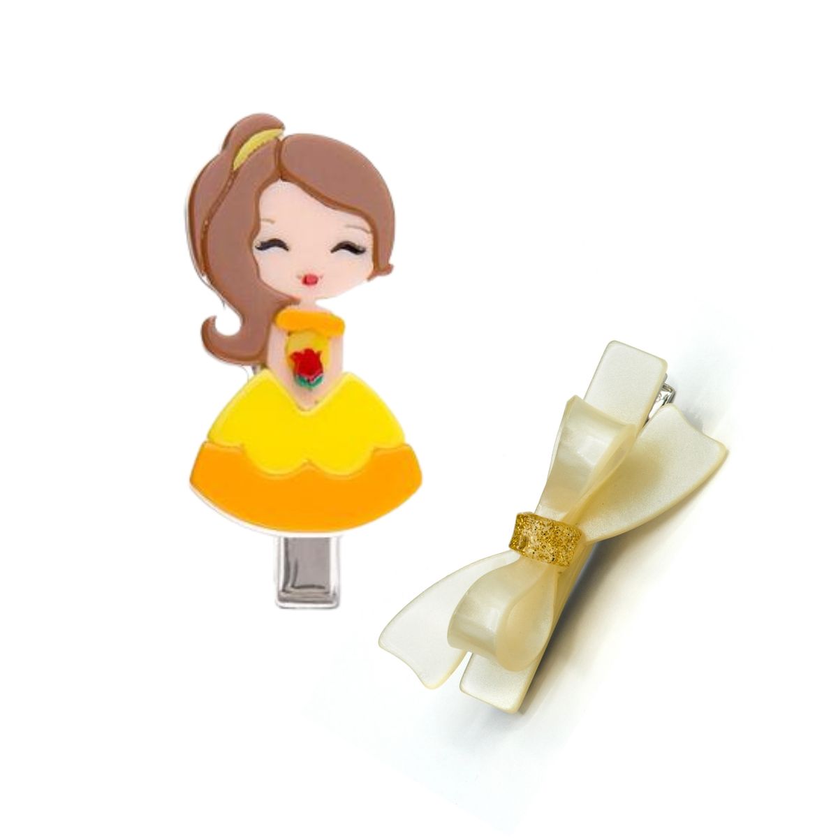 Cute Doll Yellow Dress & Bow Hair Clips