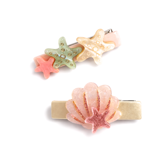 Pearlized Seashell and Starfish Hair Clips